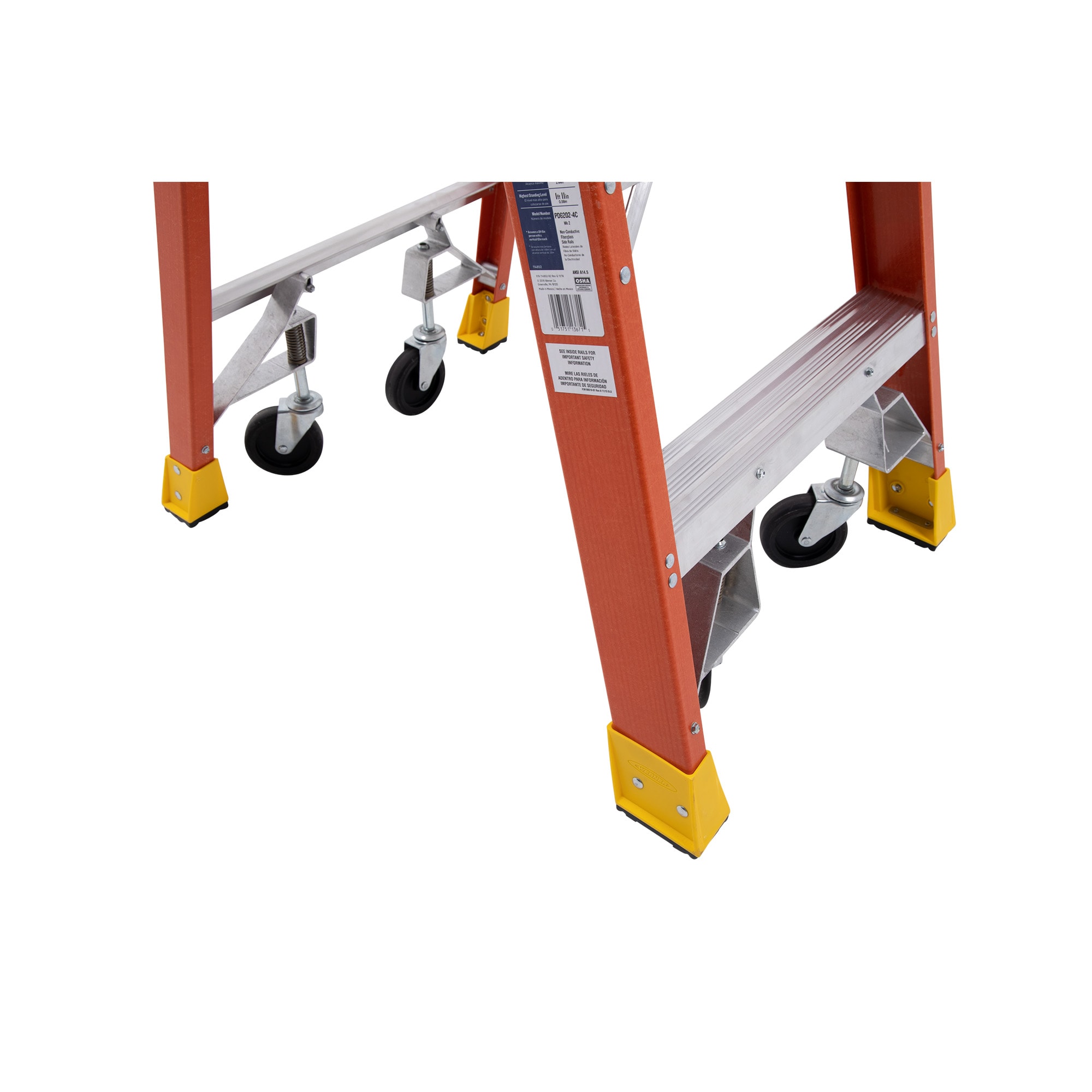 Escalera de podio de fibra de vidrio de 9 pies (alcance de 12 pies) tipo 1A con capacidad de carga de 300 lbs. Escalera de podio PD6206-4C