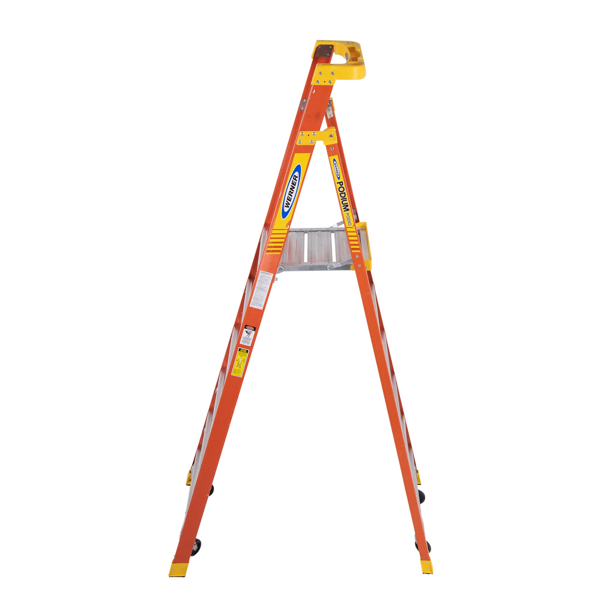 Escalera de podio de fibra de vidrio de 9 pies (alcance de 12 pies) tipo 1A con capacidad de carga de 300 lbs. Escalera de podio PD6206-4C