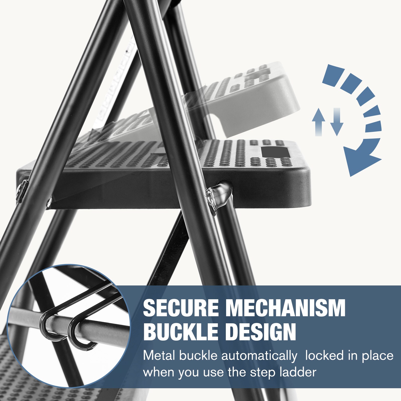 Escalera plegable de 3 pasos Kahomvis de acero con capacidad de carga no calificada (3.4 pies de altura - 8.8 pies de alcance)