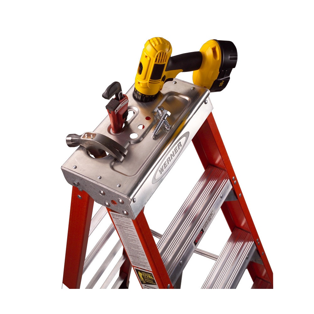 Escalera gemela de fibra de vidrio Tipo 1AA Werner T7400 de 8 pies (12 pies de altura de alcance) con capacidad de carga de 375 libras.