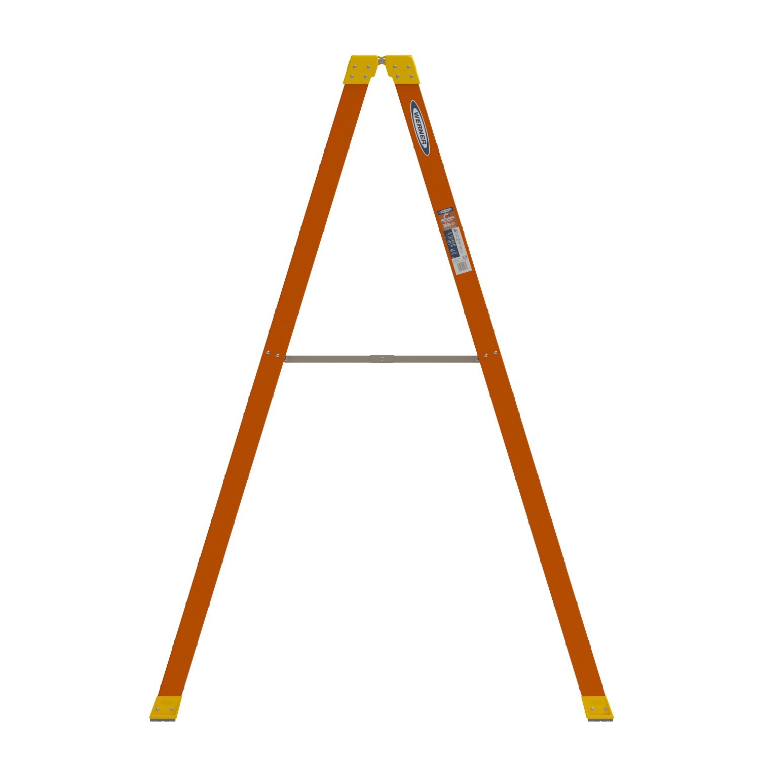 Escalera gemela de fibra de vidrio tipo 1A de 8 pies (altura de alcance de 12 pies) Werner T6208 con capacidad de carga de 300 libras.