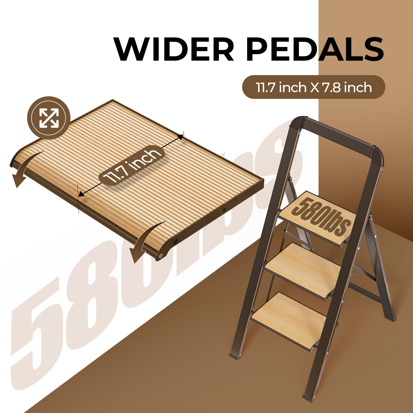 Taburete Plegable Siavonce de 3.38 pies (7.5 pies de altura de alcance) de Aluminio Capacidad de carga no clasificada Escalera de 3 peldaños ZX-01852