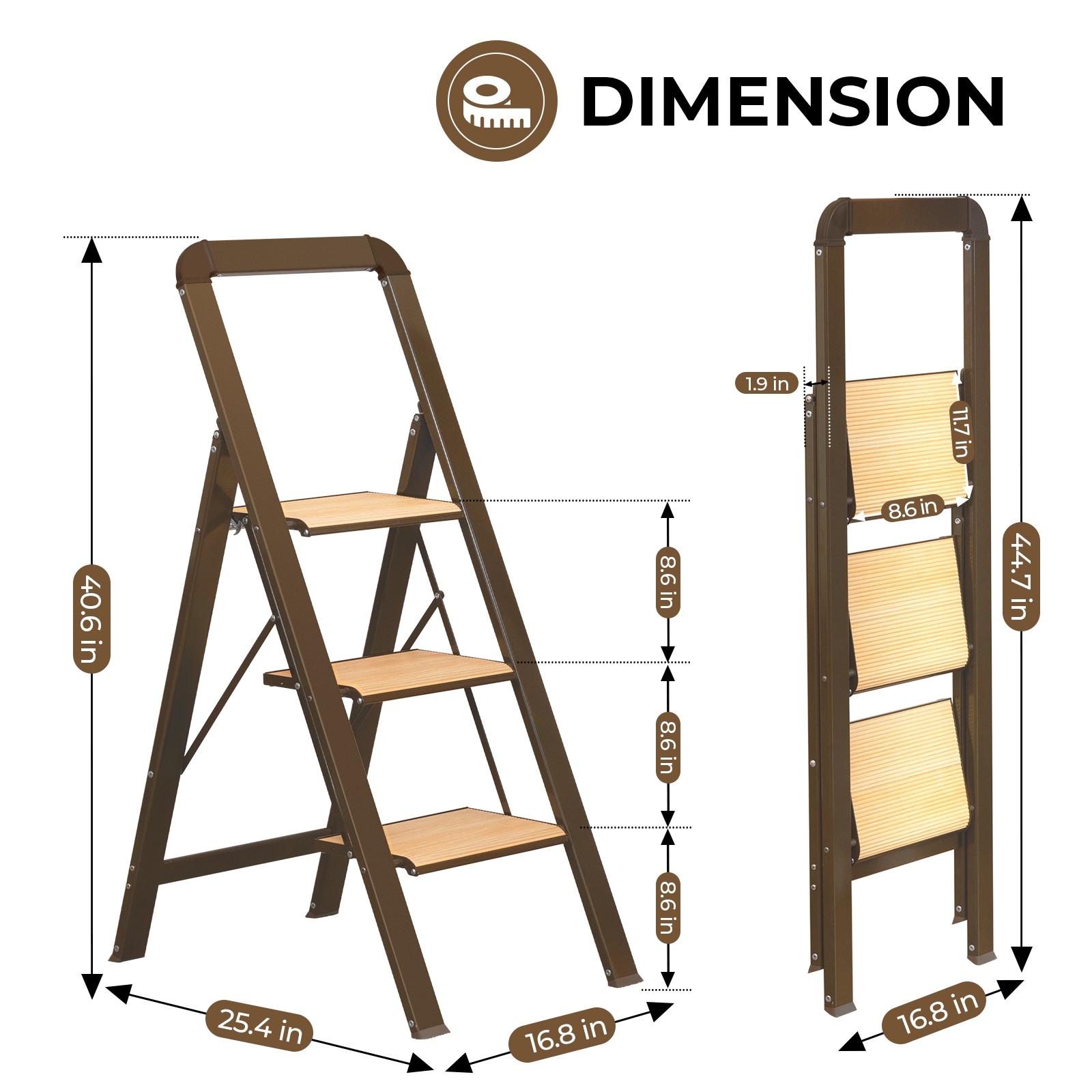 Taburete Plegable Siavonce de 3.38 pies (7.5 pies de altura de alcance) de Aluminio Capacidad de carga no clasificada Escalera de 3 peldaños ZX-01852