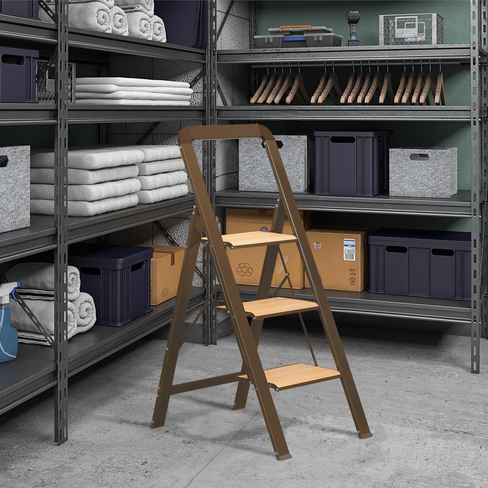 Taburete Plegable Siavonce de 3.38 pies (7.5 pies de altura de alcance) de Aluminio Capacidad de carga no clasificada Escalera de 3 peldaños ZX-01852