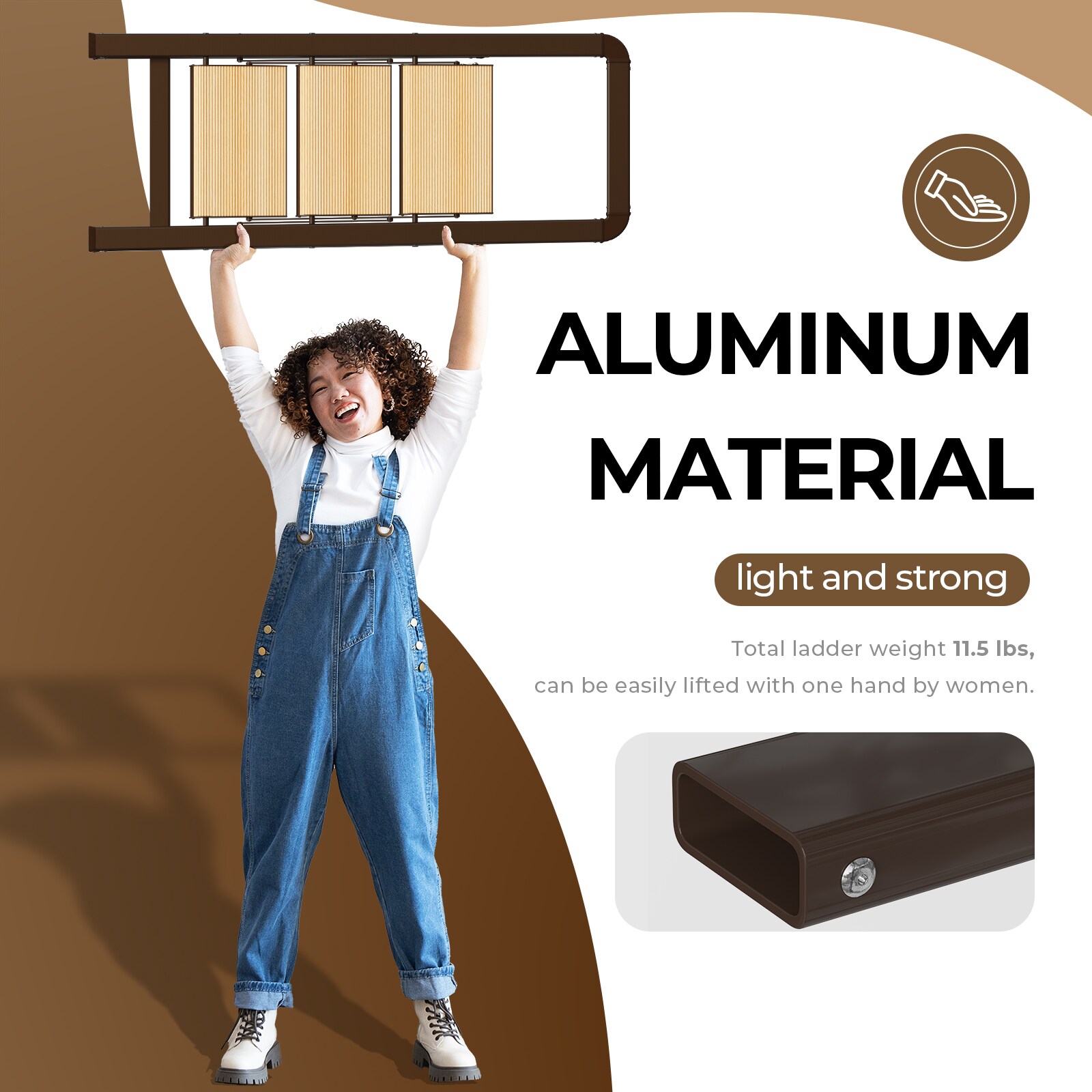 Taburete Plegable Siavonce de 3.38 pies (7.5 pies de altura de alcance) de Aluminio Capacidad de carga no clasificada Escalera de 3 peldaños ZX-01852