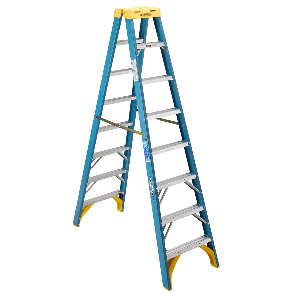 Escalera gemela T6008 de fibra de vidrio tipo 1 de 8 pies (altura de alcance de 12 pies) - Capacidad de carga de 250 lbs.
