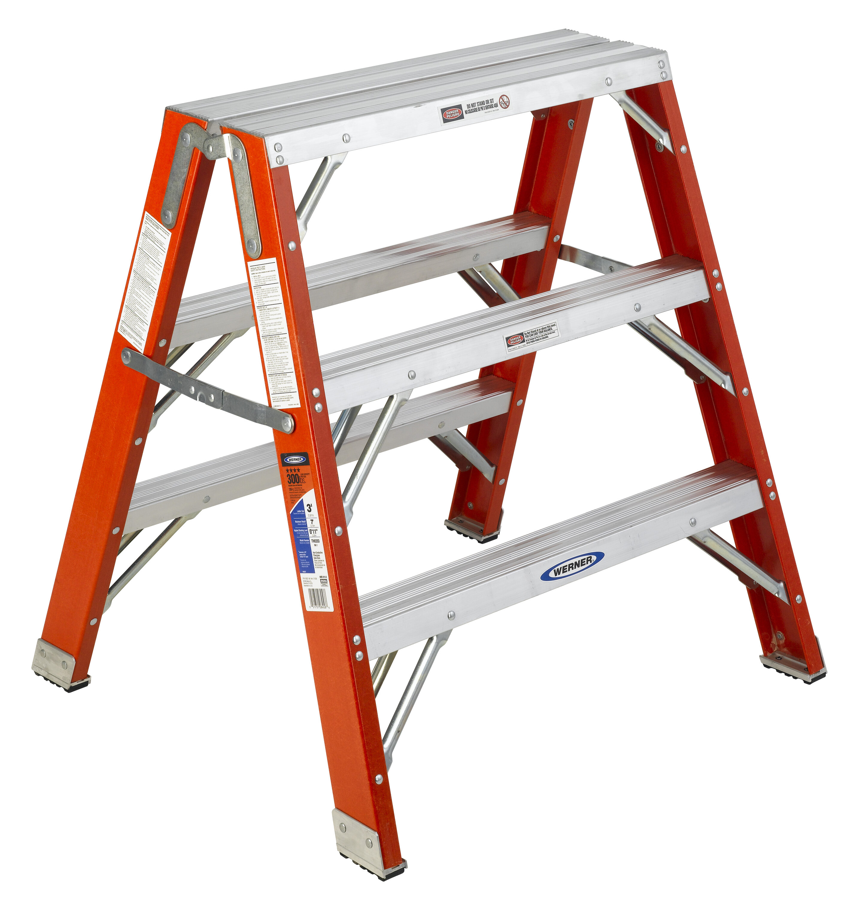 Escalera de tijera de fibra de vidrio tipo 1A Werner TW6200 de 3 pies (7 pies de altura alcanzable) con capacidad de carga de 300 libras TW6203
