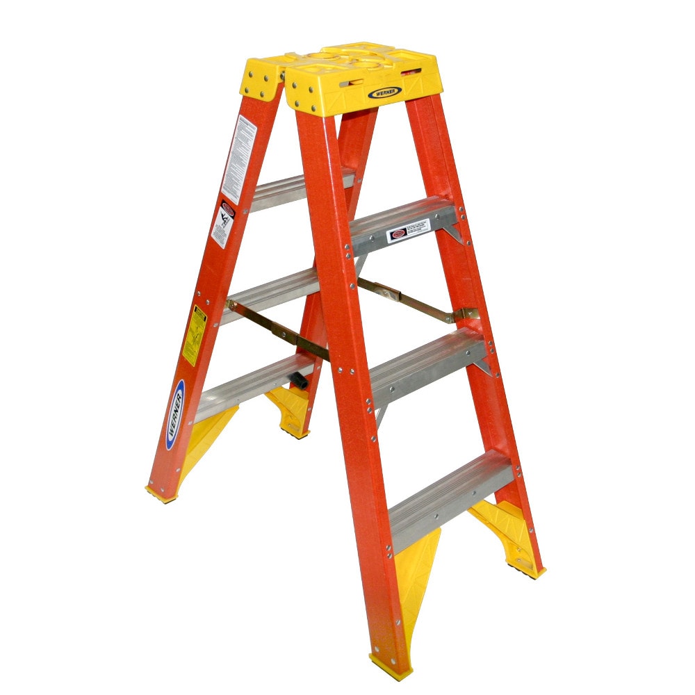Escalera gemela de fibra de vidrio de 4 pies (altura de alcance de 8 pies) tipo 1A con capacidad de carga de 300 lb - T6204 de Werner