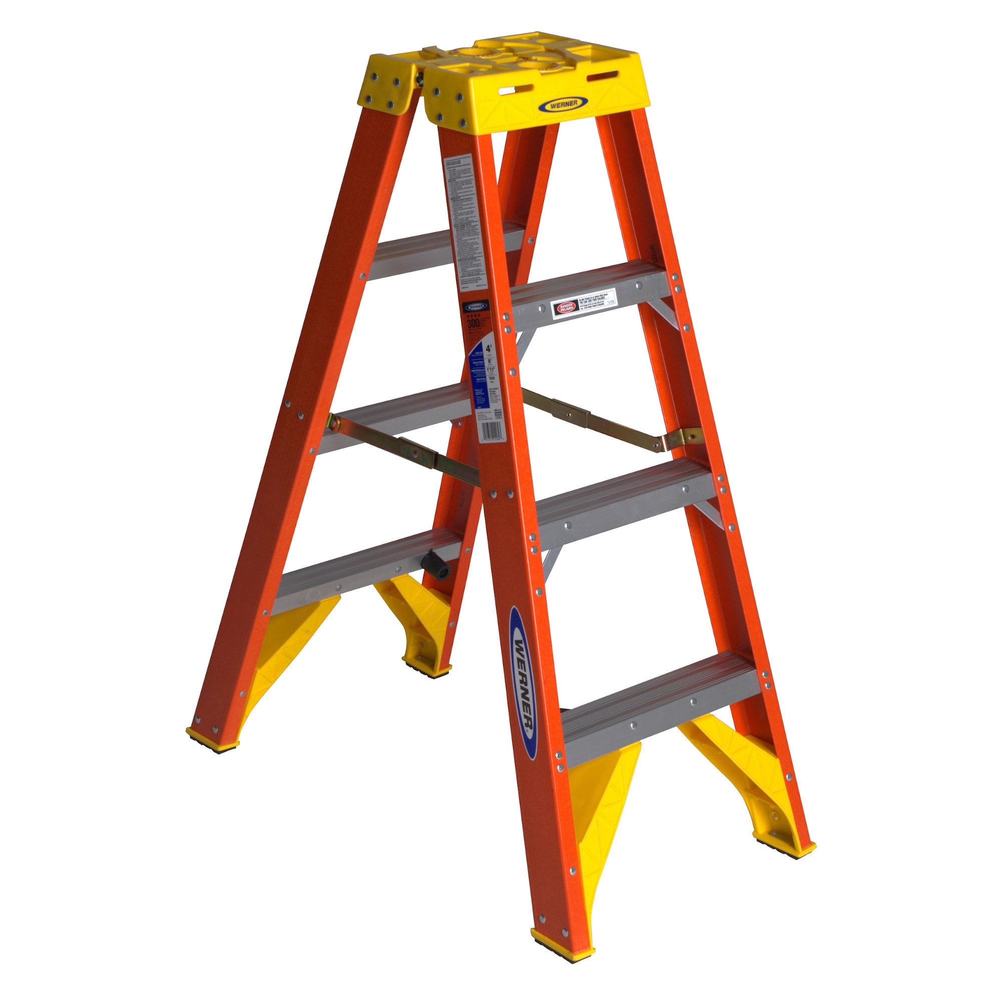 Escalera gemela de fibra de vidrio de 4 pies (altura de alcance de 8 pies) tipo 1A con capacidad de carga de 300 lb - T6204 de Werner