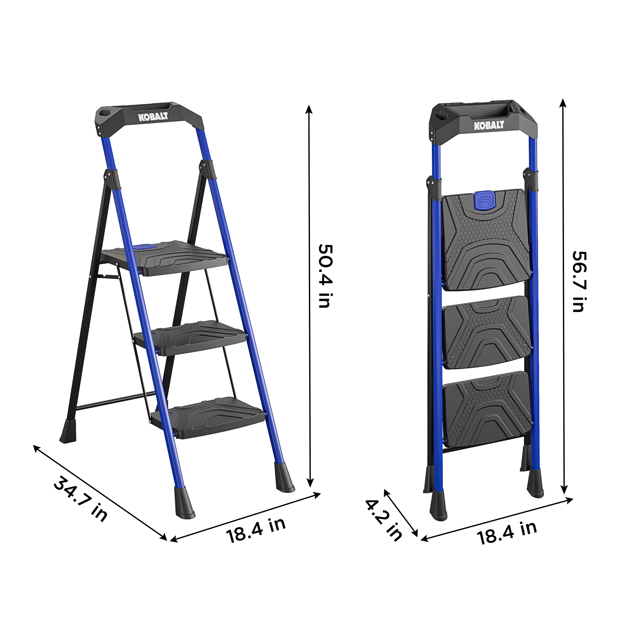 Taburete Plegable de Acero Negro con Capacidad de 300 libras de 3 Peldaños de Kobalt