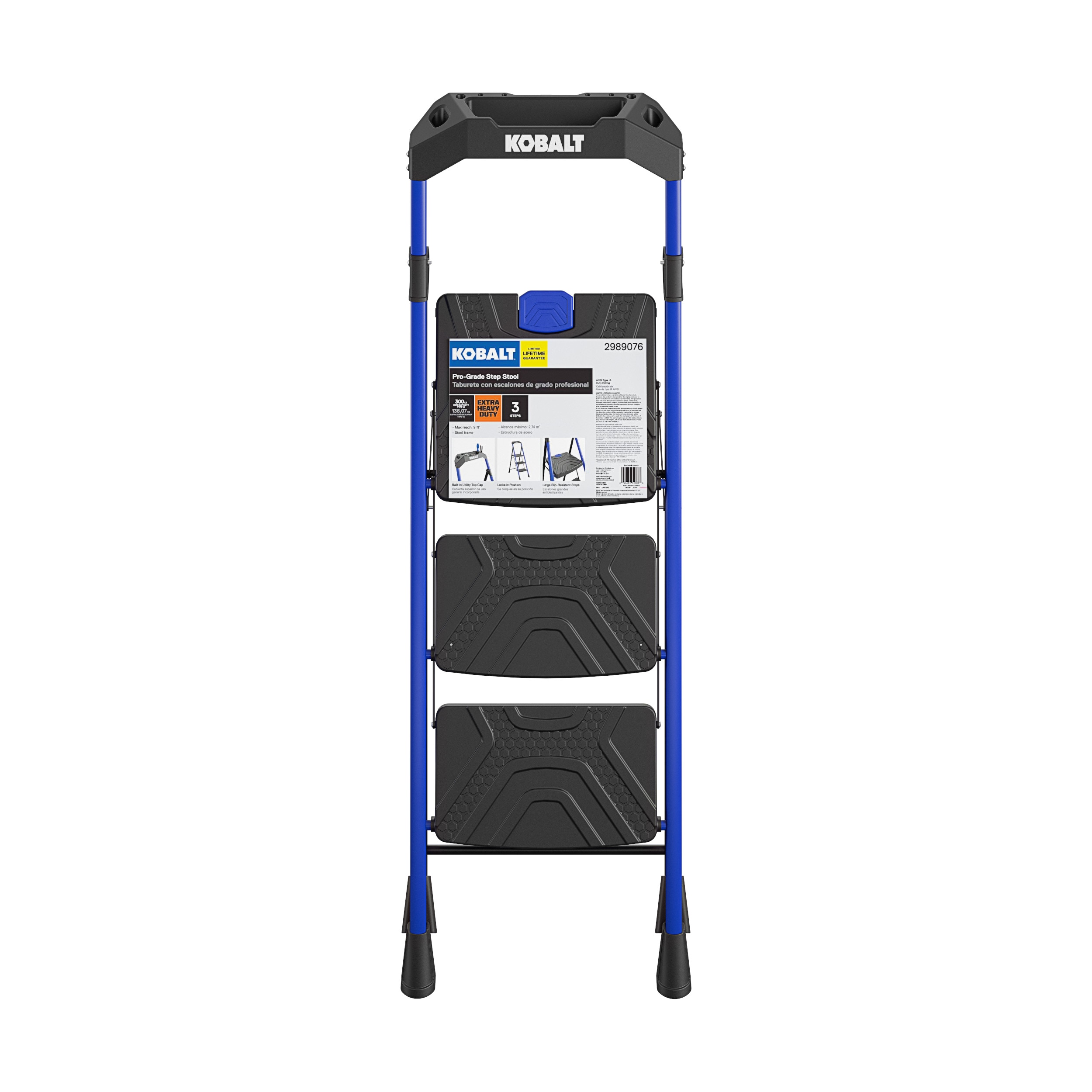 Taburete Plegable de Acero Negro con Capacidad de 300 libras de 3 Peldaños de Kobalt