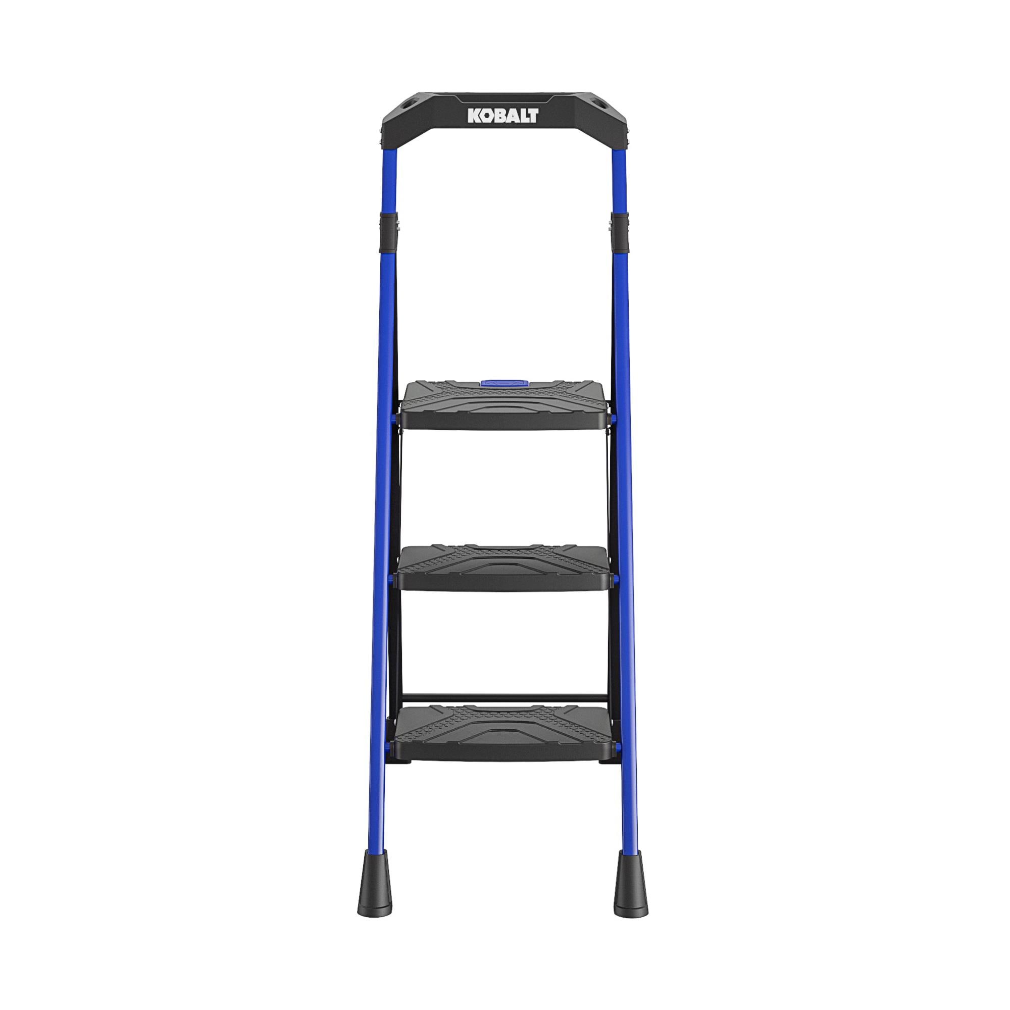 Taburete Plegable de Acero Negro con Capacidad de 300 libras de 3 Peldaños de Kobalt