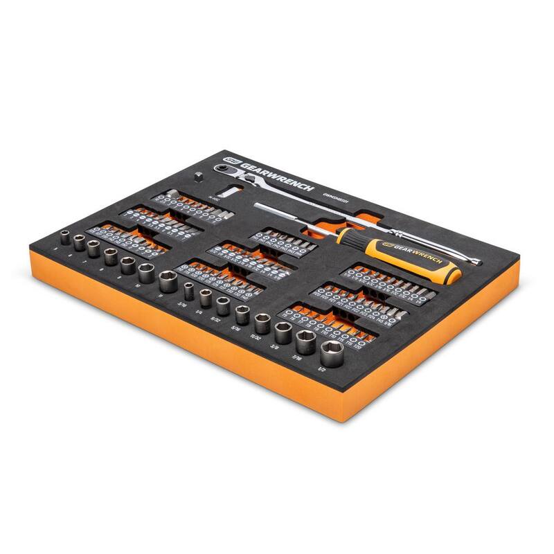 Juego de herramientas mecánicas GEARWRENCH de 1/4 de pulgada en bandeja de almacenamiento de espuma con microbits (105 piezas) - GWMSMBS01