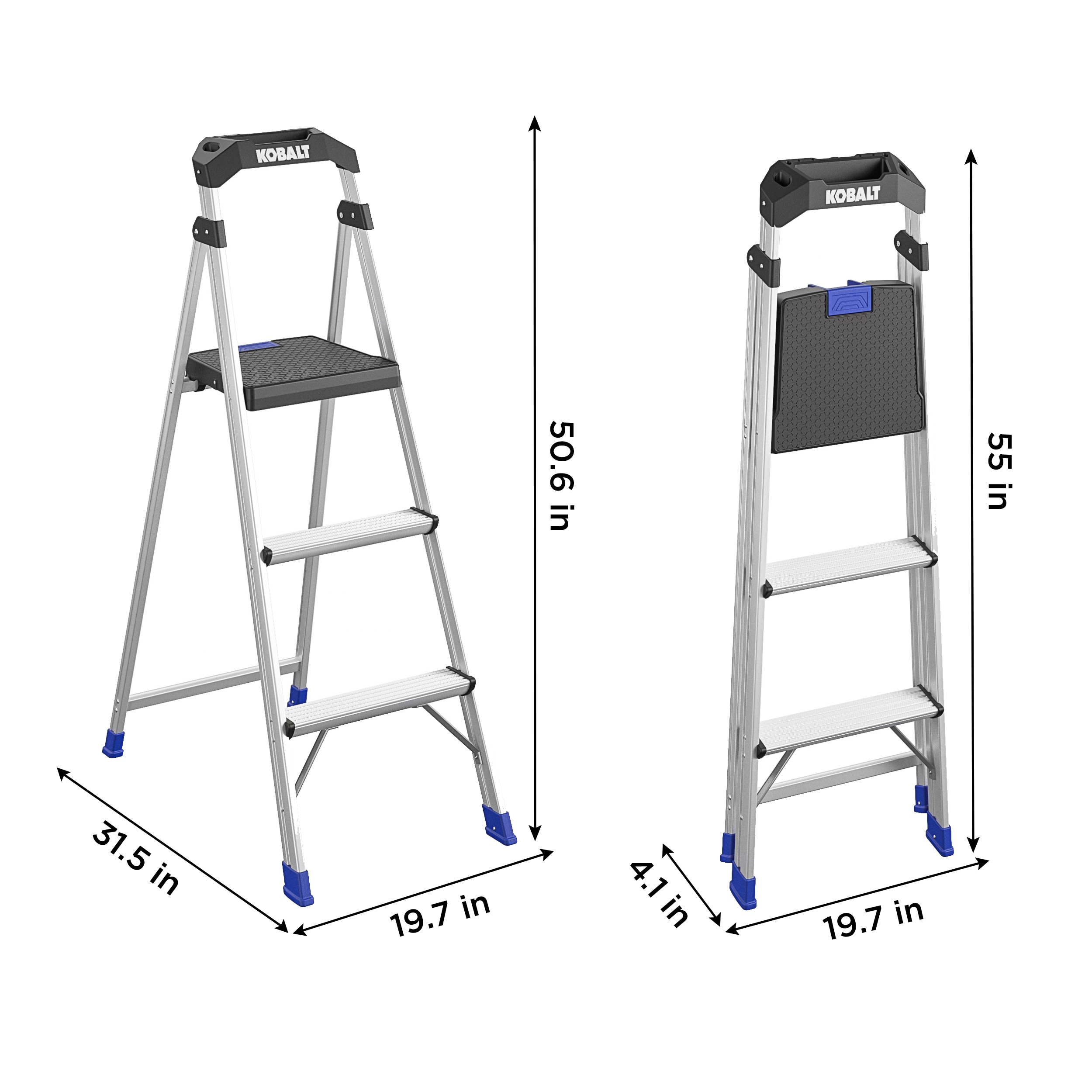 Taburete plegable de aluminio de capacidad para 250 libras y acabados en varios colores (Paso a paso de 3 pasos) - 20553ABL2