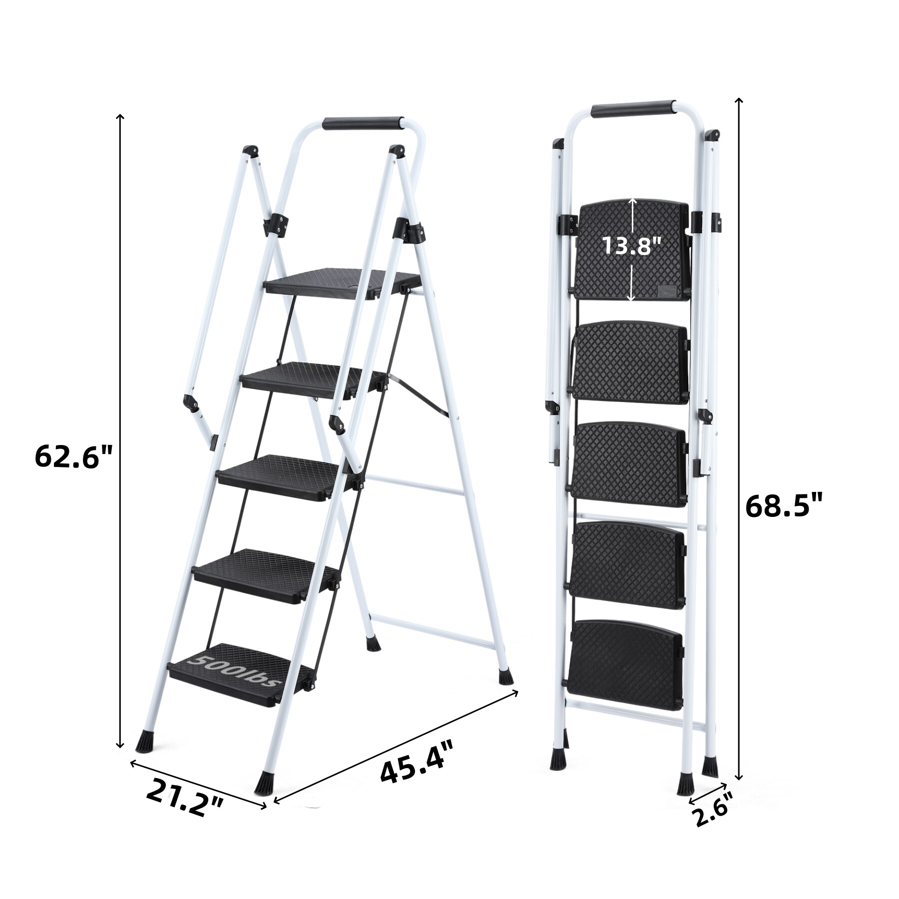 Escalera de 5 pasos Siavonce con capacidad de 500 lb en acero blanco plegable