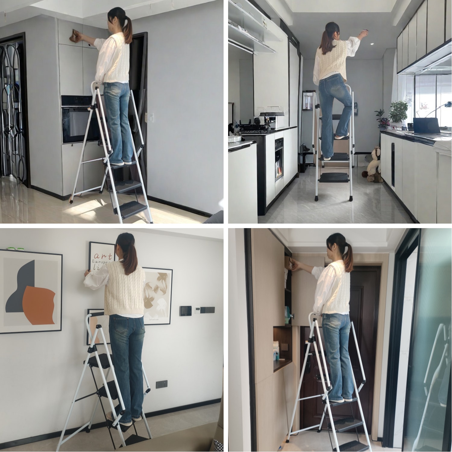 Escalera de 5 pasos Siavonce con capacidad de 500 lb en acero blanco plegable