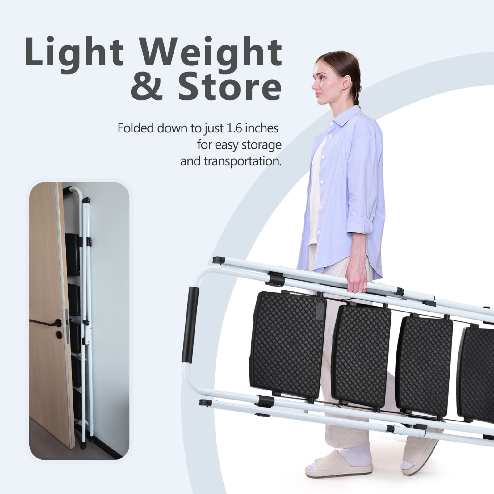 Escalera de 5 pasos Siavonce con capacidad de 500 lb en acero blanco plegable