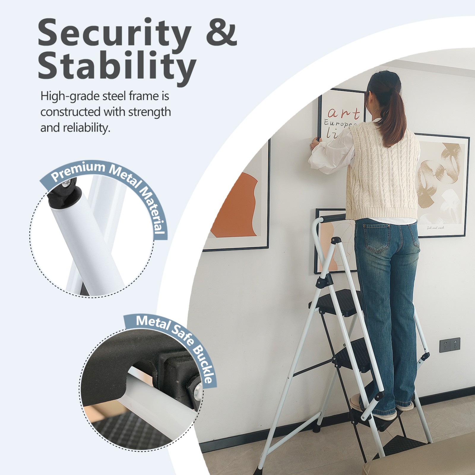Escalera de 5 pasos Siavonce con capacidad de 500 lb en acero blanco plegable