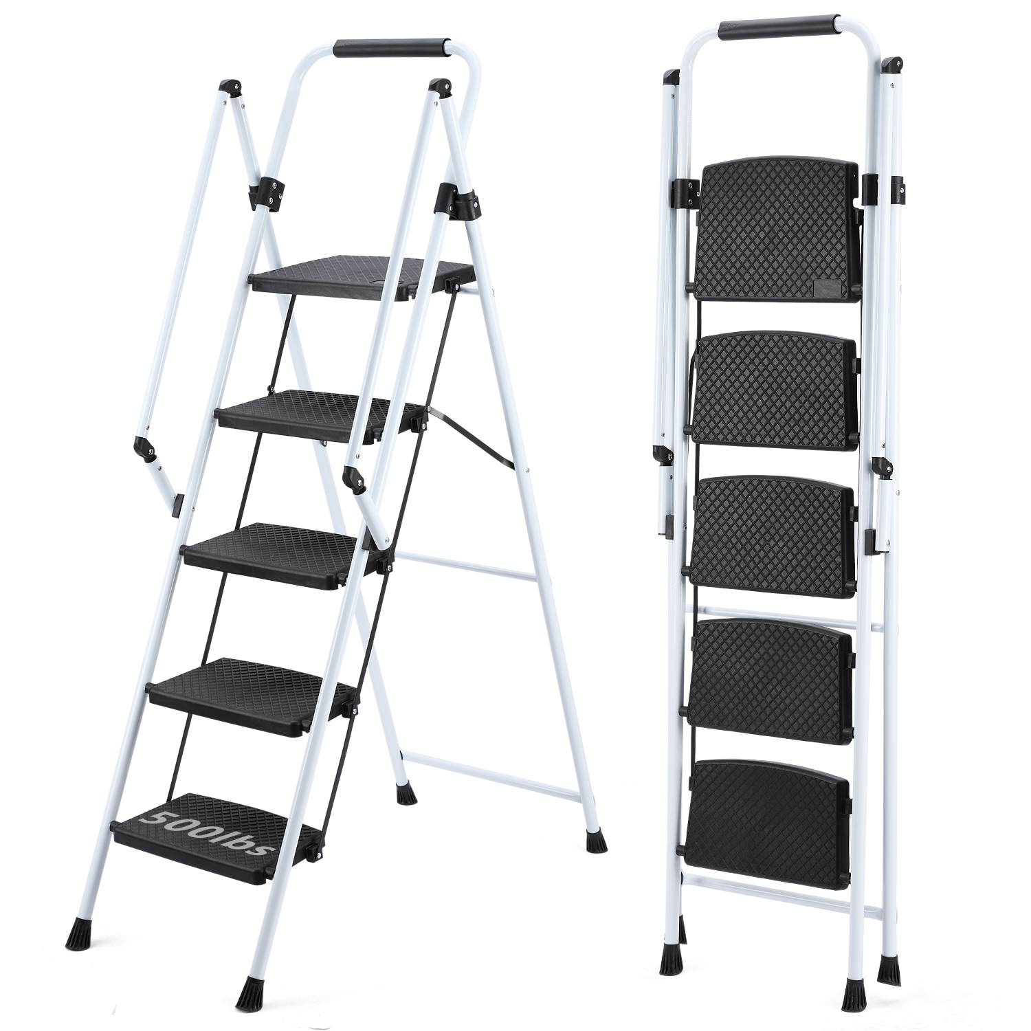 Escalera de 5 pasos Siavonce con capacidad de 500 lb en acero blanco plegable