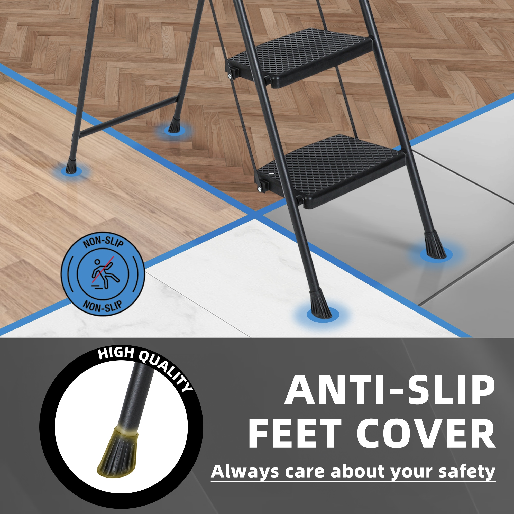 Escalera de 5 Peldaños Siavonce con Capacidad de 550 lb de Acero Negro Plegable paso XH44665