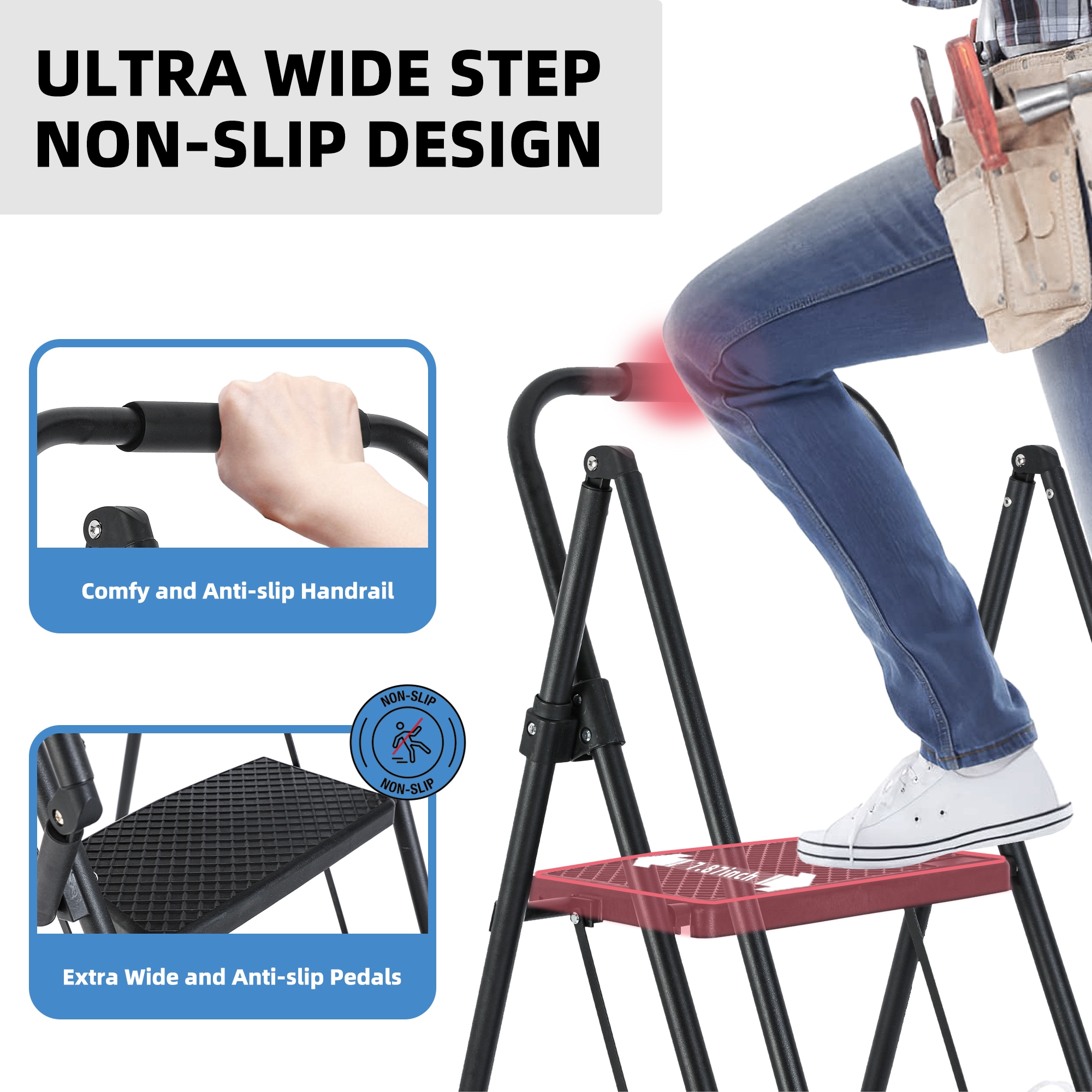 Escalera de 5 Peldaños Siavonce con Capacidad de 550 lb de Acero Negro Plegable paso XH44665