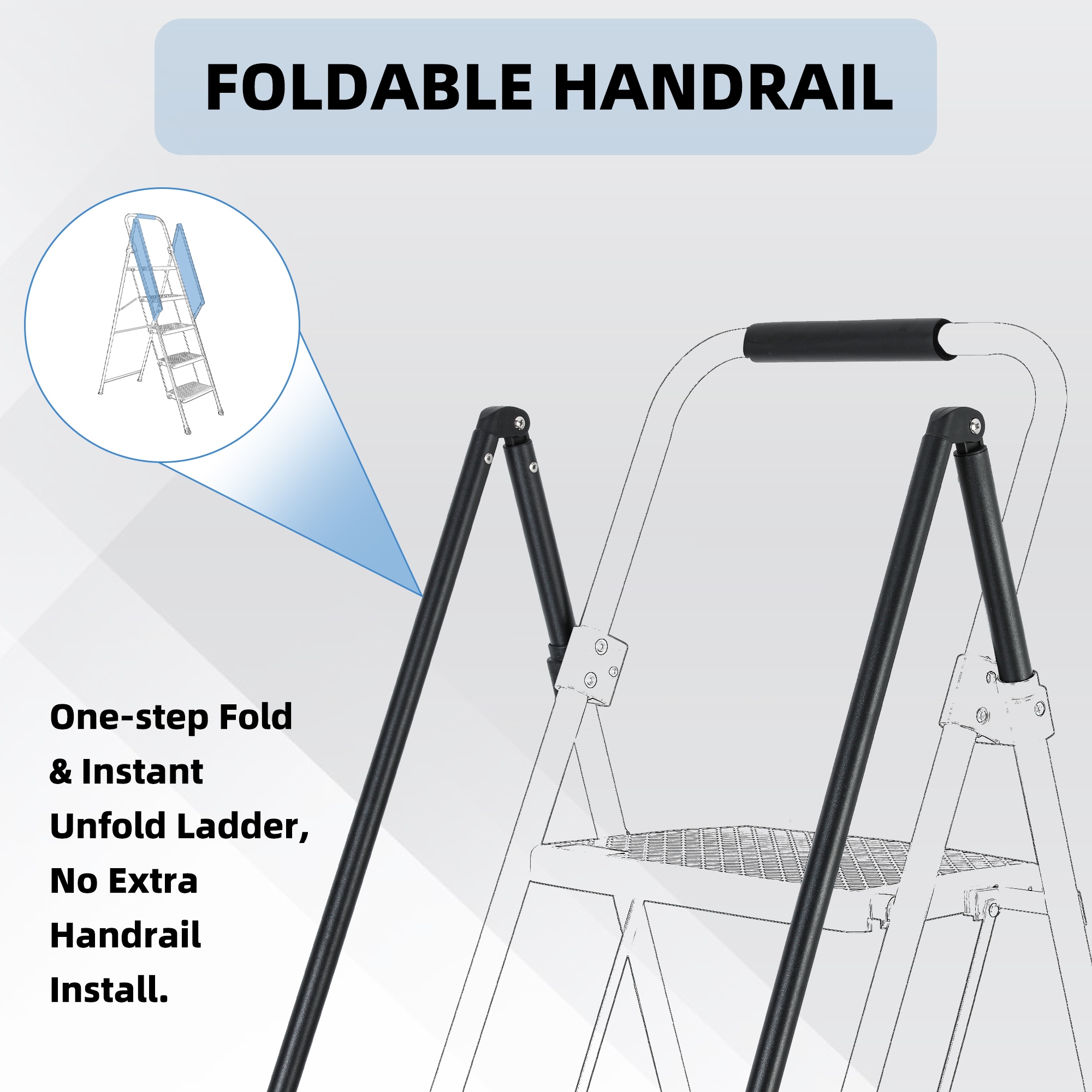 Escalera de 5 Peldaños Siavonce con Capacidad de 550 lb de Acero Negro Plegable paso XH44665