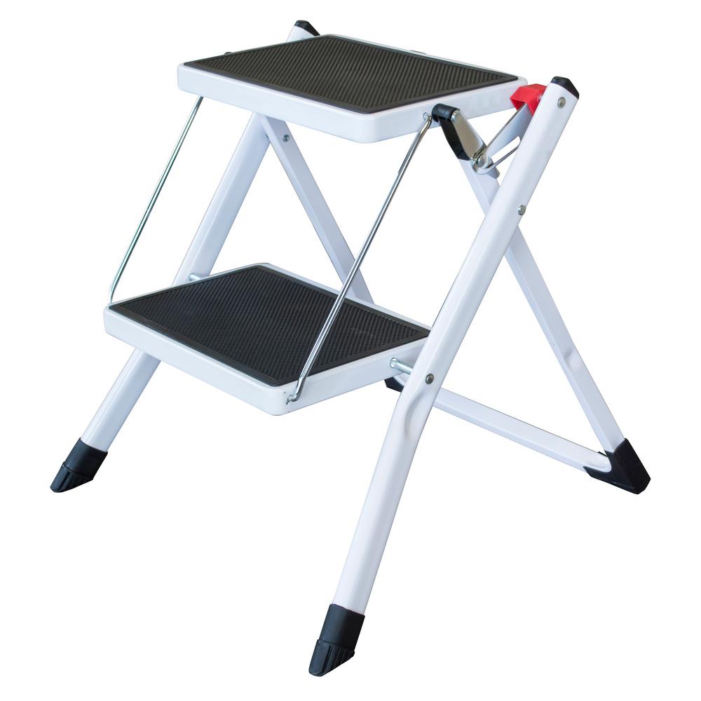 Taburete Plegable de Aluminio Negro de 2 Peldaños con Capacidad de 225 lb de AmeriHome