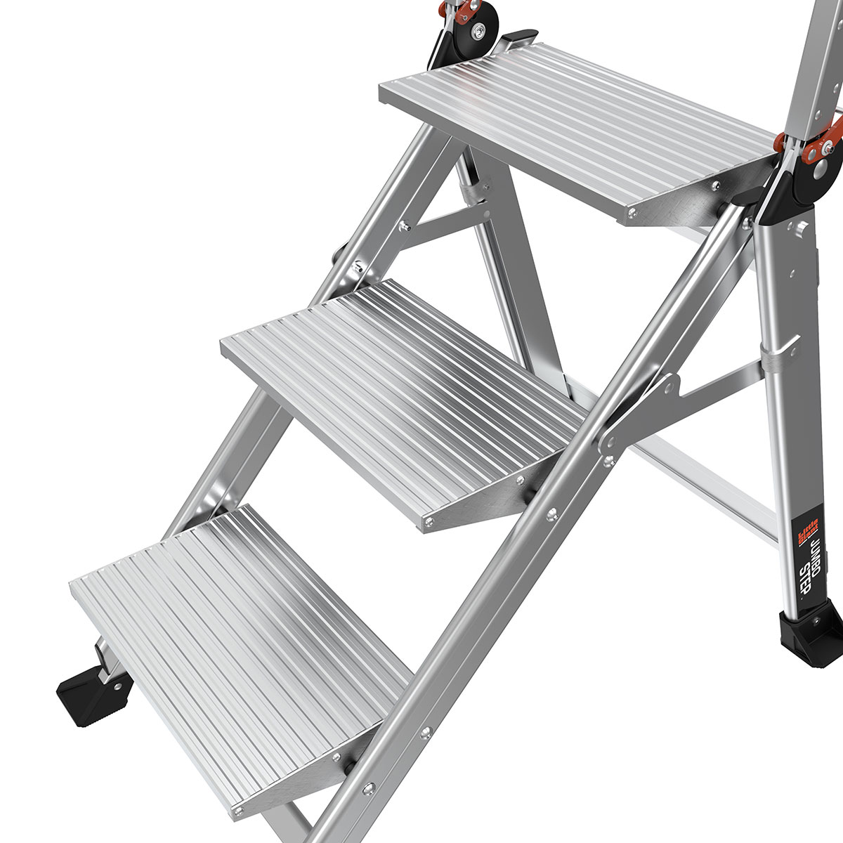 Escalera de pasos plegable de aluminio plateado Little Giant Ladders Jumbo Step M3 de 3 peldaños con capacidad de 375.0 lbs