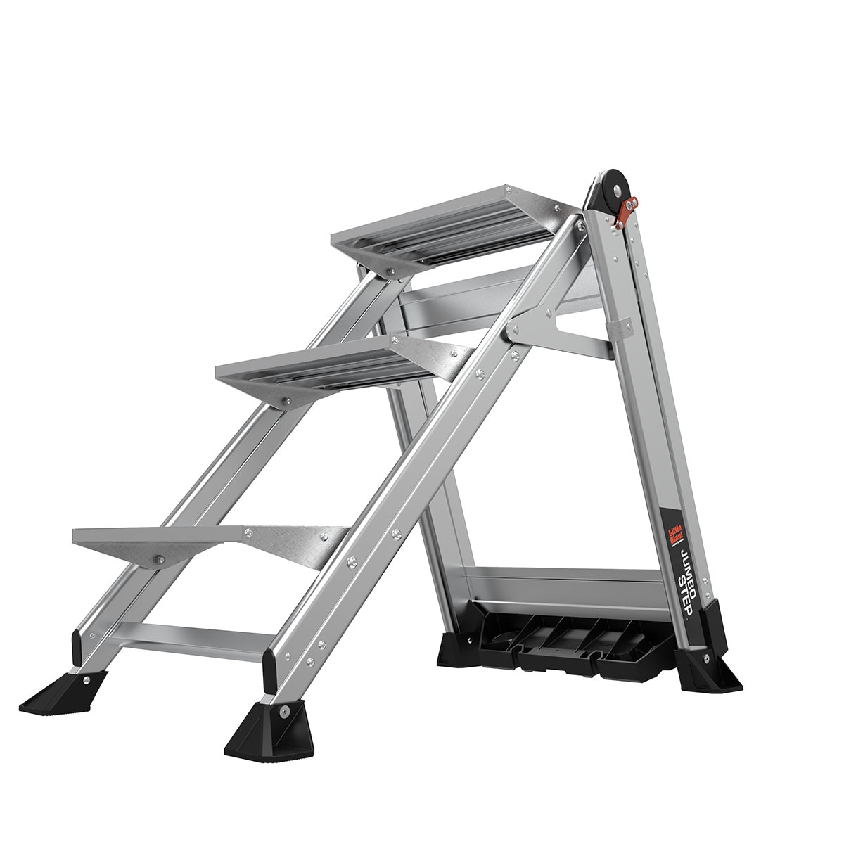 Escalera de pasos plegable de aluminio plateado Little Giant Ladders Jumbo Step M3 de 3 peldaños con capacidad de 375.0 lbs