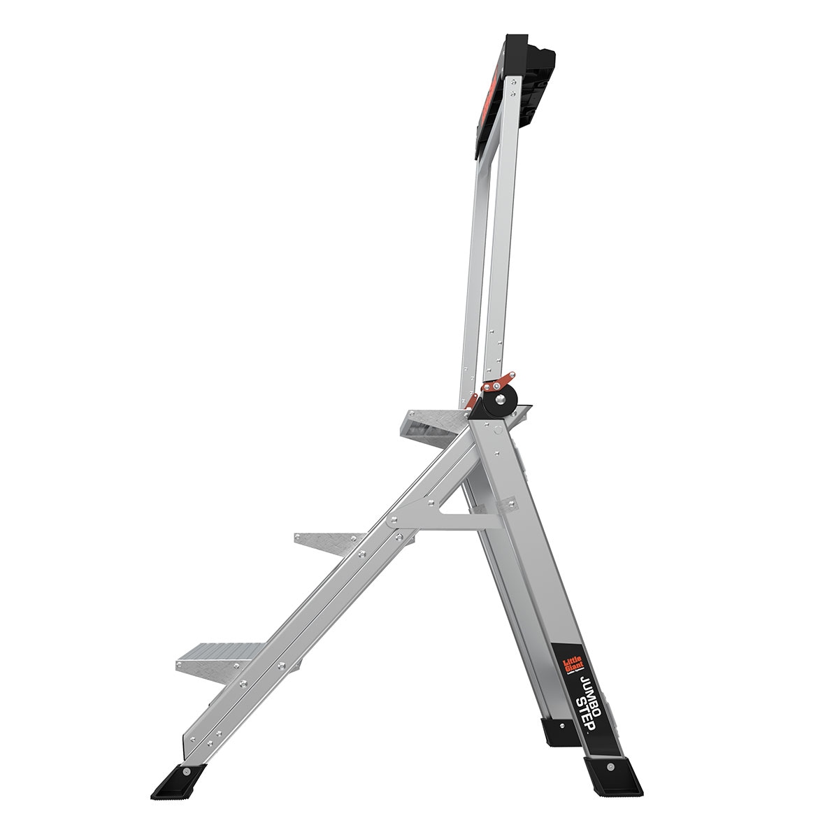 Escalera de pasos plegable de aluminio plateado Little Giant Ladders Jumbo Step M3 de 3 peldaños con capacidad de 375.0 lbs
