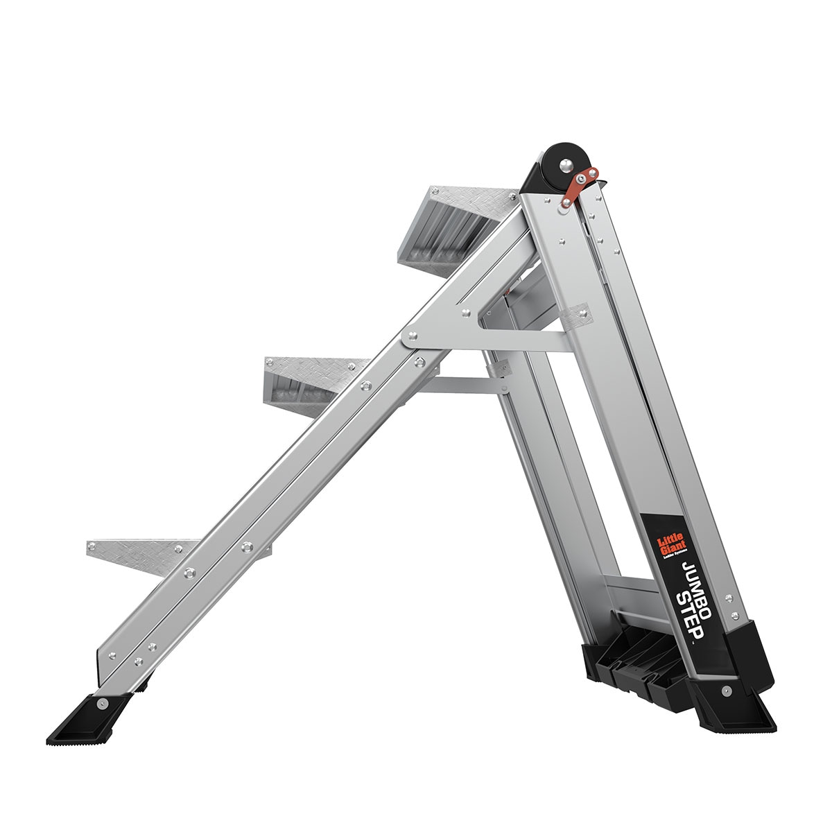 Escalera de pasos plegable de aluminio plateado Little Giant Ladders Jumbo Step M3 de 3 peldaños con capacidad de 375.0 lbs
