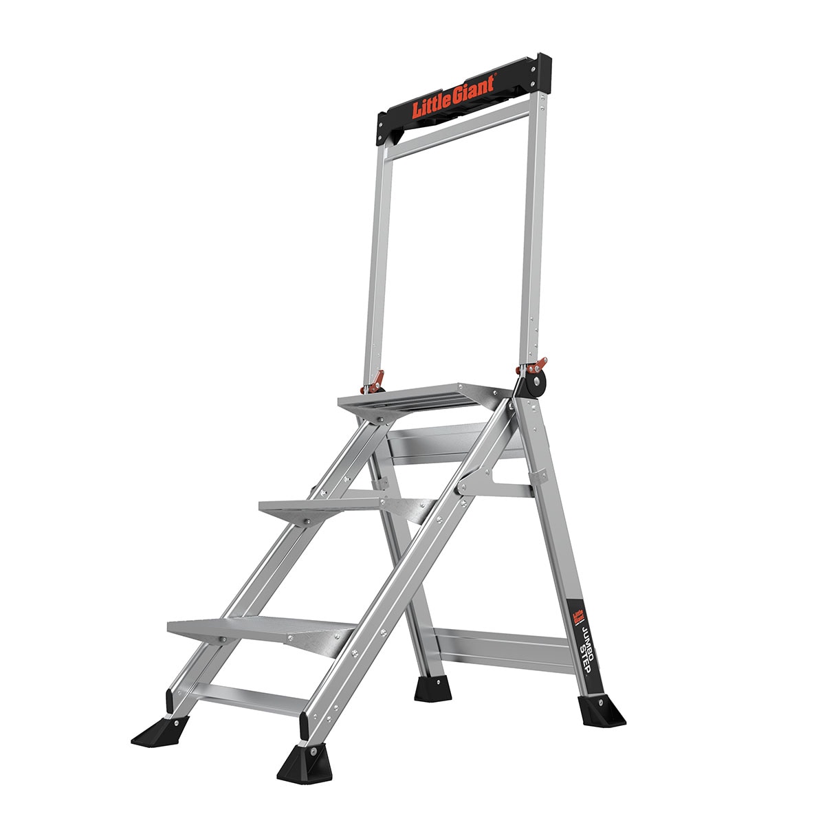 Escalera de pasos plegable de aluminio plateado Little Giant Ladders Jumbo Step M3 de 3 peldaños con capacidad de 375.0 lbs