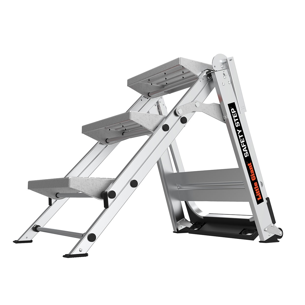 Taburete de seguridad plegable Little Giant Ladders Safety Step M3 de 3 peldaños y capacidad de 300 lb en aluminio plateado (10310BA)