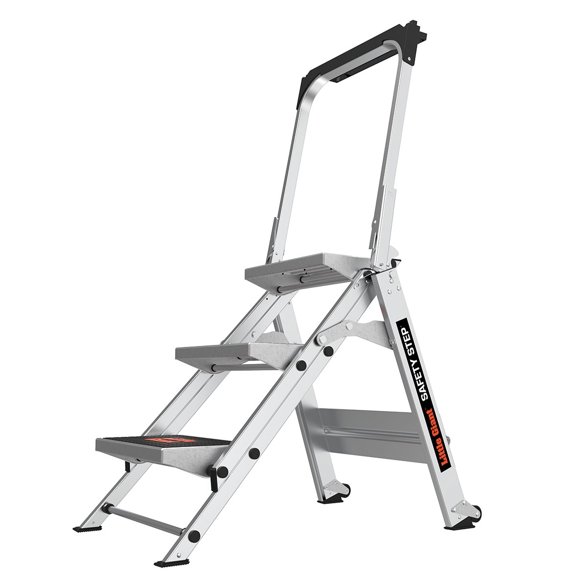 Taburete de seguridad plegable Little Giant Ladders Safety Step M3 de 3 peldaños y capacidad de 300 lb en aluminio plateado (10310BA)