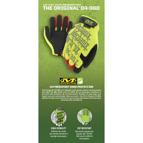 Guantes resistentes al corte de alta visibilidad Mechanix Wear, nivel de corte A4, negro/amarillo, XL - SMG-X91-011
