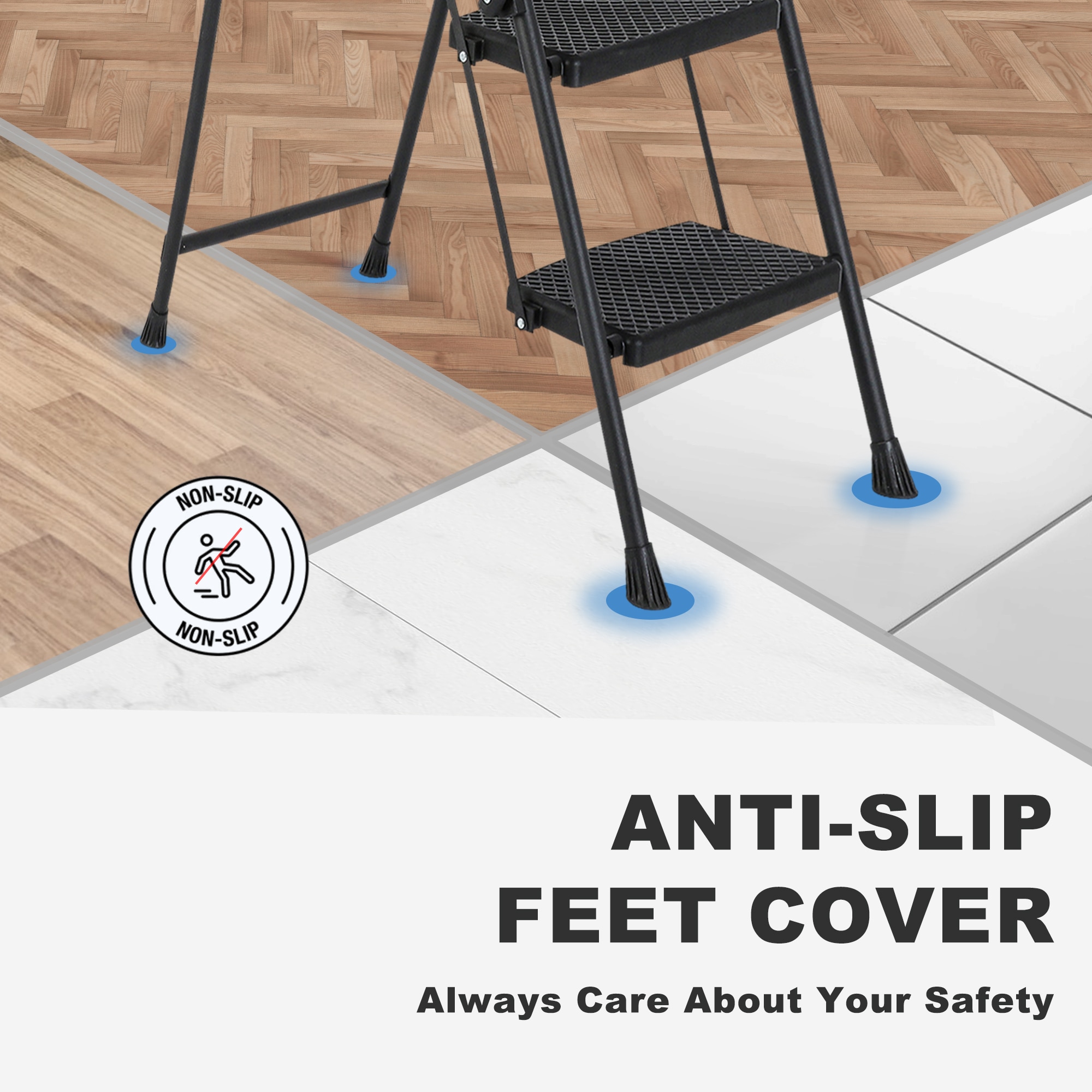 Escalera de 4 pasos Siavonce - Capacidad de 550 lb en acero negro plegable Paso FZ-D0102HRIMCT