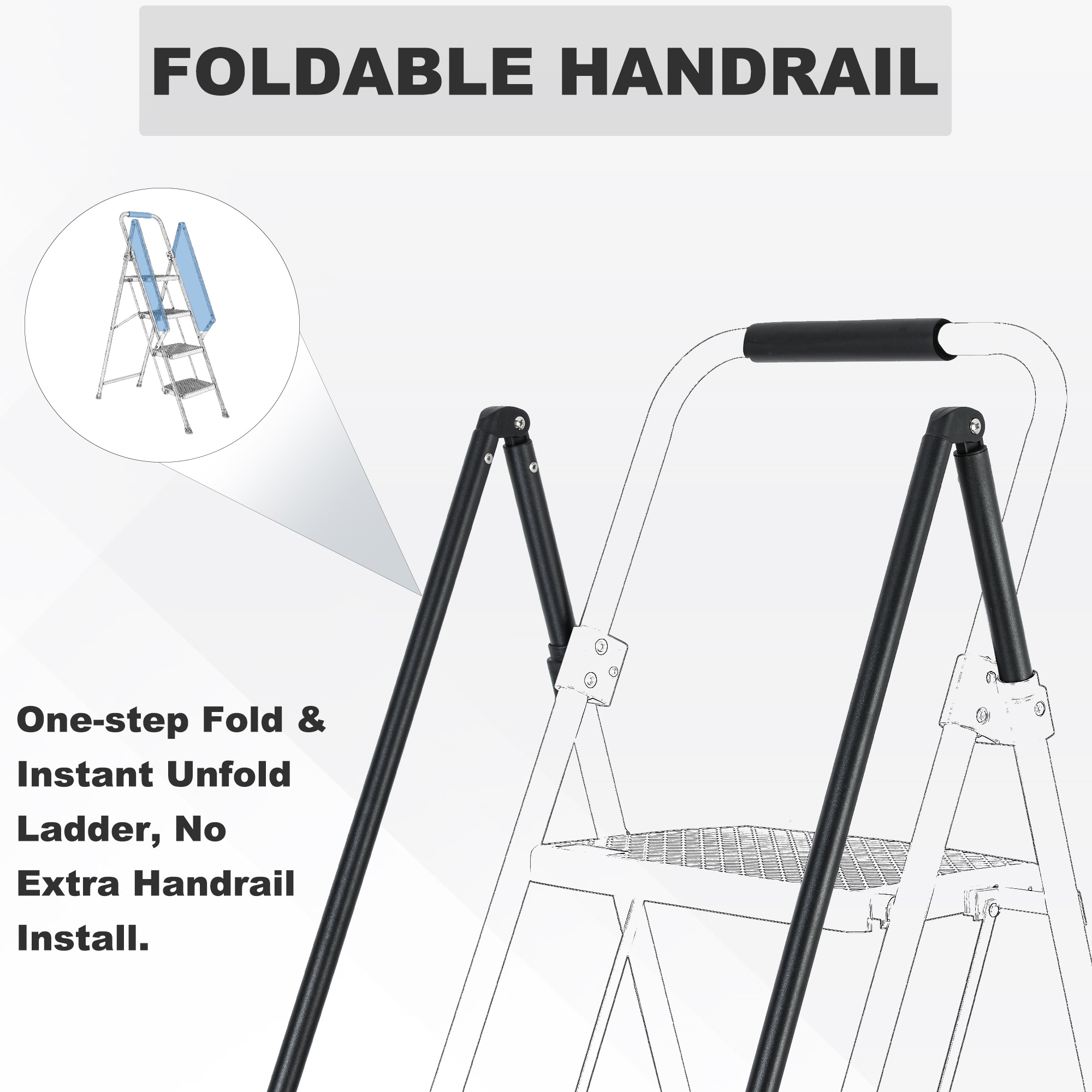 Escalera de 4 pasos Siavonce - Capacidad de 550 lb en acero negro plegable Paso FZ-D0102HRIMCT