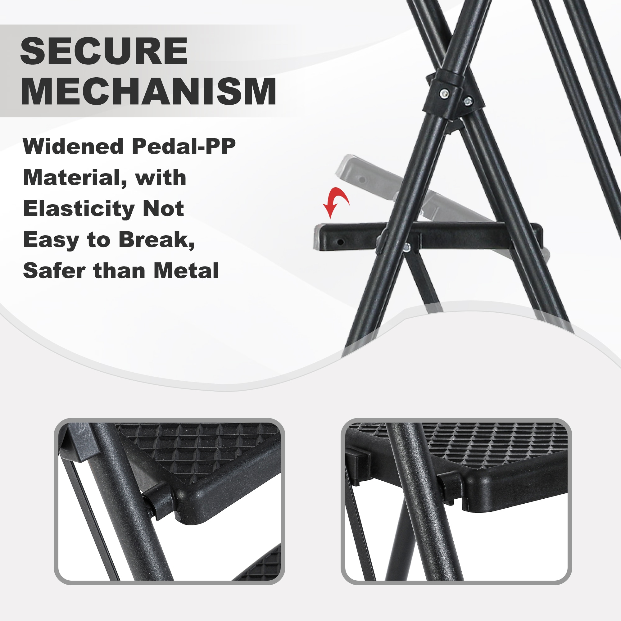 Escalera de 4 pasos Siavonce - Capacidad de 550 lb en acero negro plegable Paso FZ-D0102HRIMCT