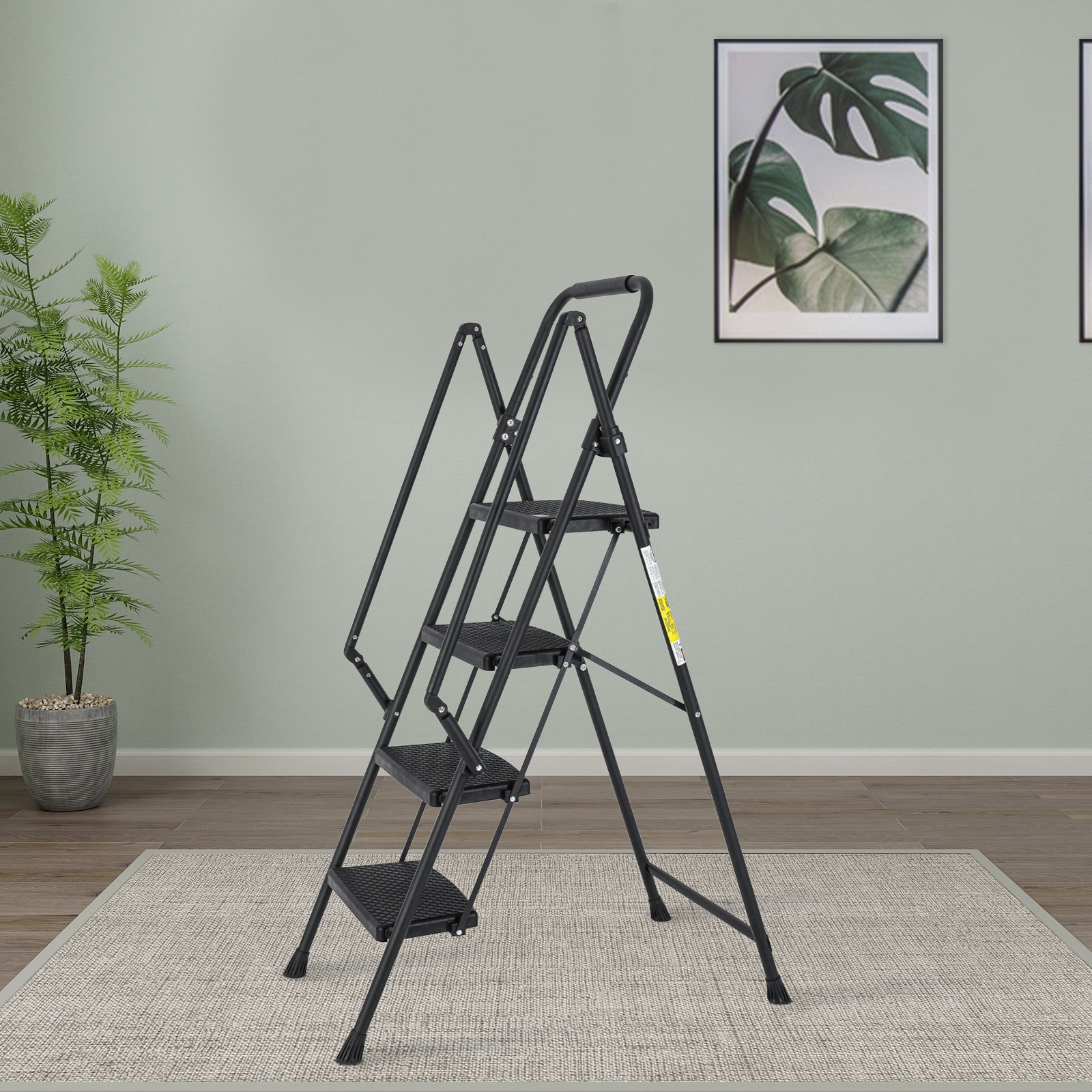 Escalera de 4 pasos Siavonce - Capacidad de 550 lb en acero negro plegable Paso FZ-D0102HRIMCT
