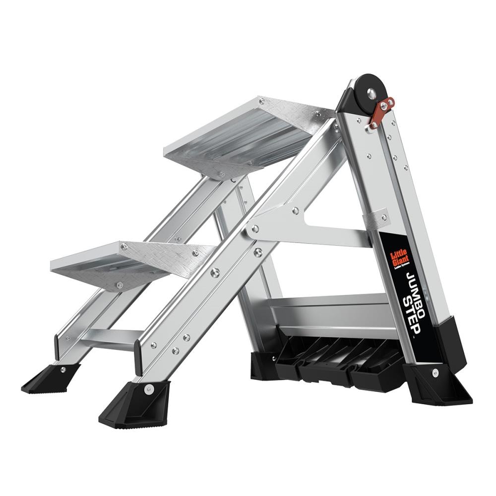 Escalonilla Plegable de Aluminio Plateado Little Giant Ladders Jumbo Step M2 de 2 Escalones con Capacidad de 375.0 lbs 11902