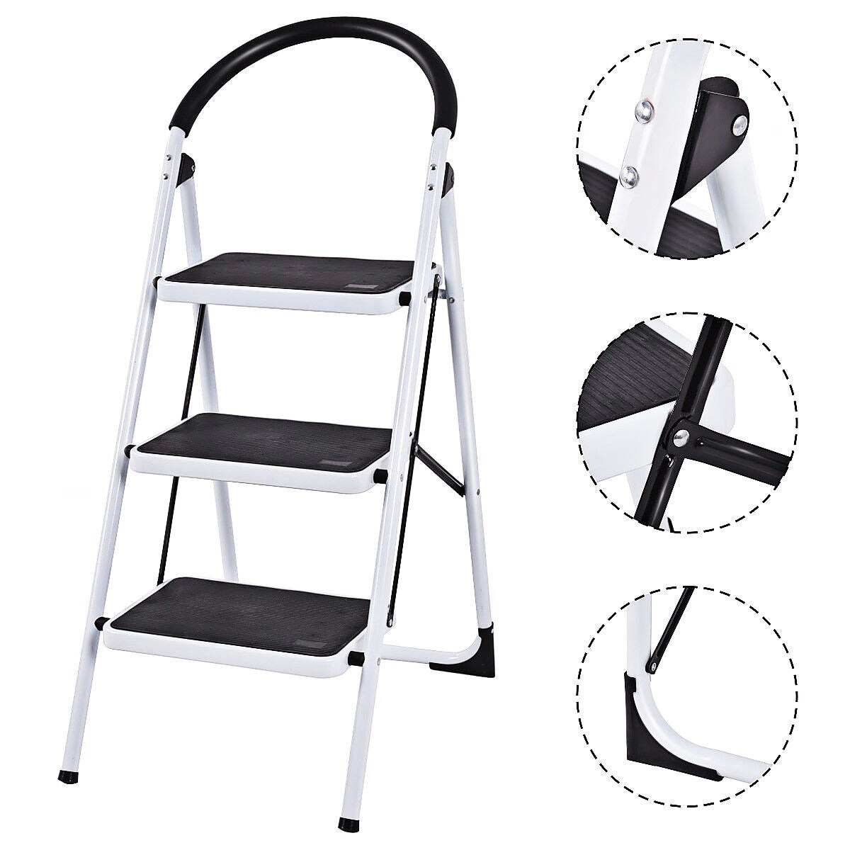 Escalonilla Plegable de Acero Negro con Capacidad de 150 kg y 3 Pasos de WELLFOR