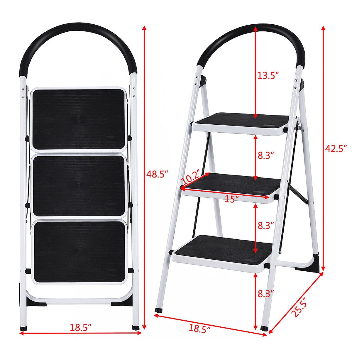 Escalonilla Plegable de Acero Negro con Capacidad de 150 kg y 3 Pasos de WELLFOR