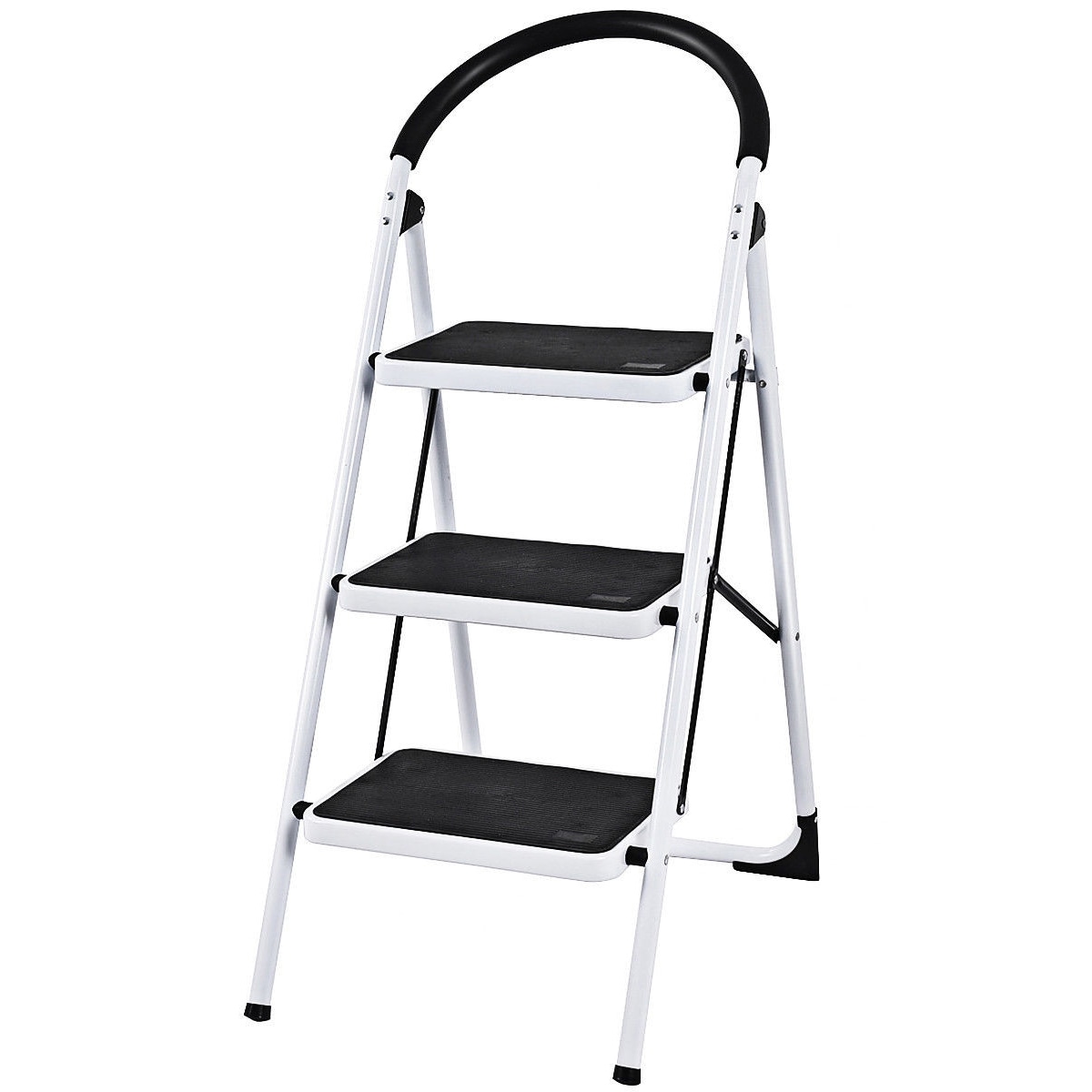 Escalonilla Plegable de Acero Negro con Capacidad de 150 kg y 3 Pasos de WELLFOR