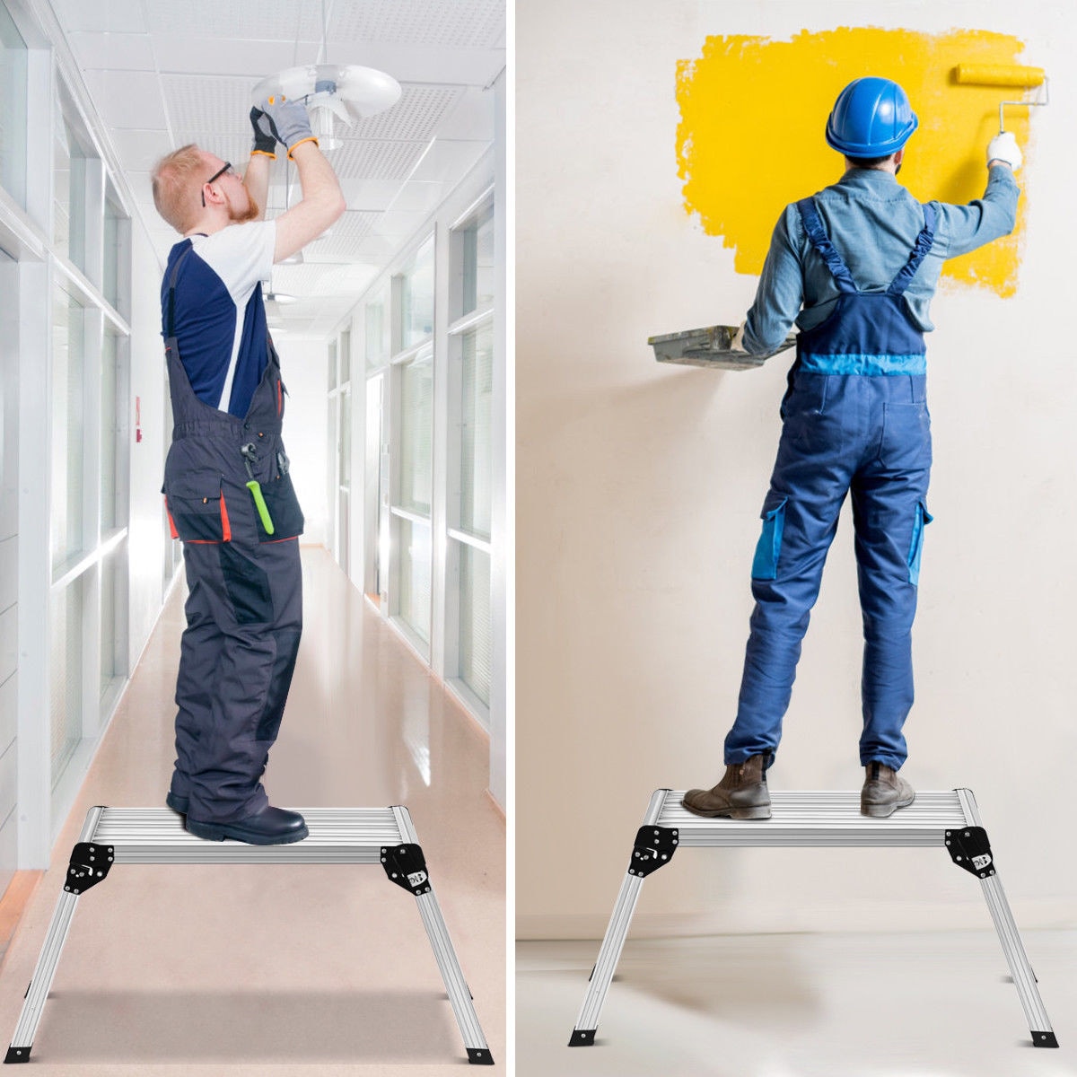 Escalerilla plegable de aluminio plateado con capacidad de 330 libras WELLFOR TL-HGY-35260