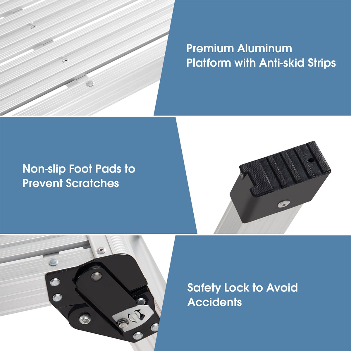 Escalerilla plegable de aluminio plateado con capacidad de 330 libras WELLFOR TL-HGY-35260