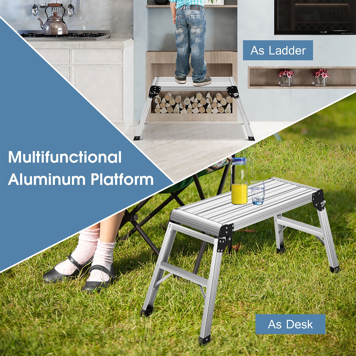 Escalerilla plegable de aluminio plateado con capacidad de 330 libras WELLFOR TL-HGY-35260