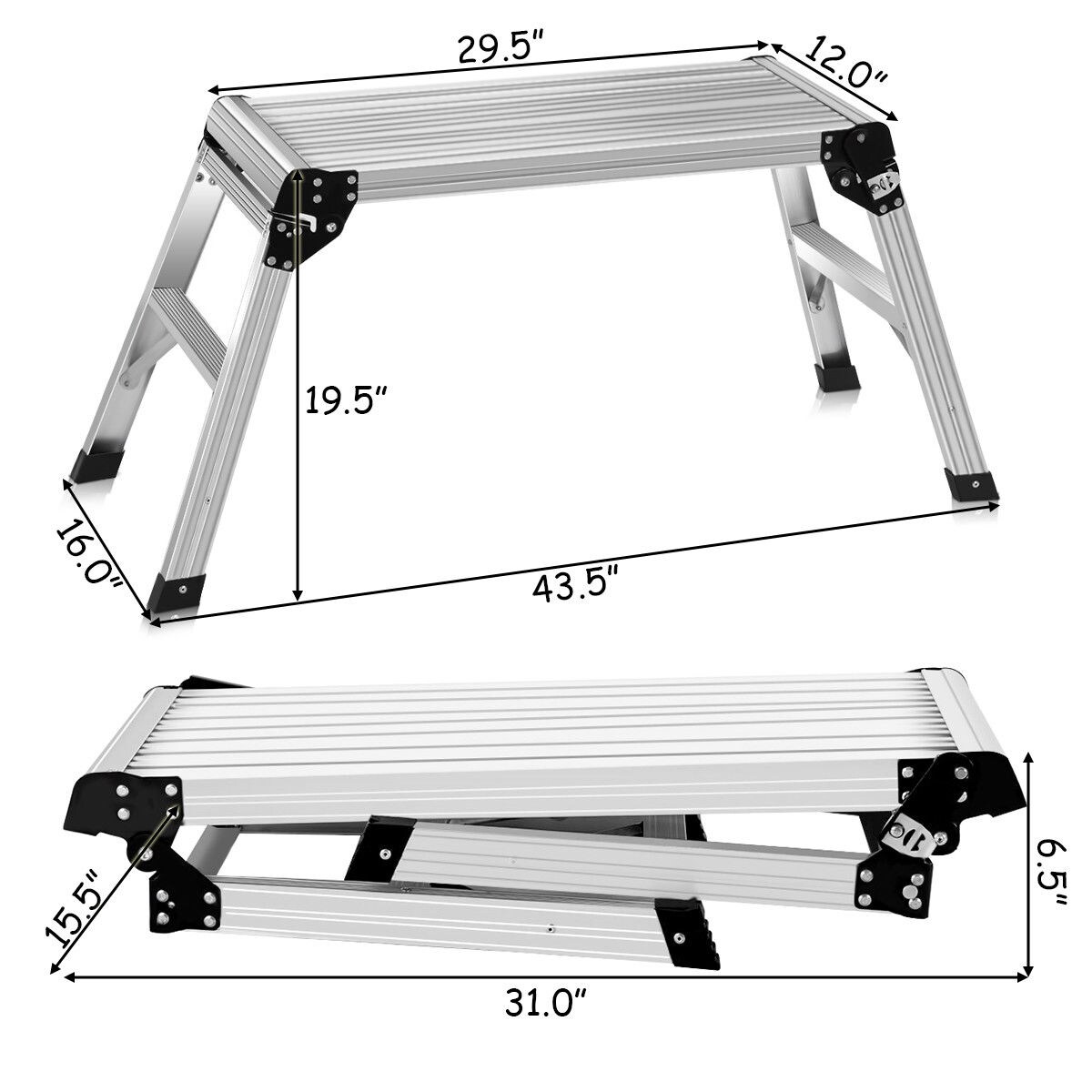 Escalerilla plegable de aluminio plateado con capacidad de 330 libras WELLFOR TL-HGY-35260