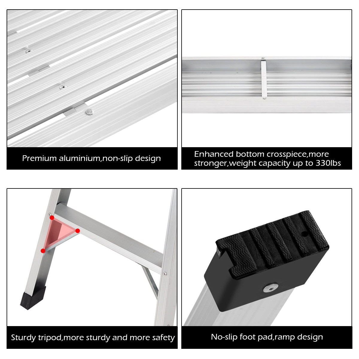 Escalerilla plegable de aluminio plateado con capacidad de 330 libras WELLFOR TL-HGY-35260
