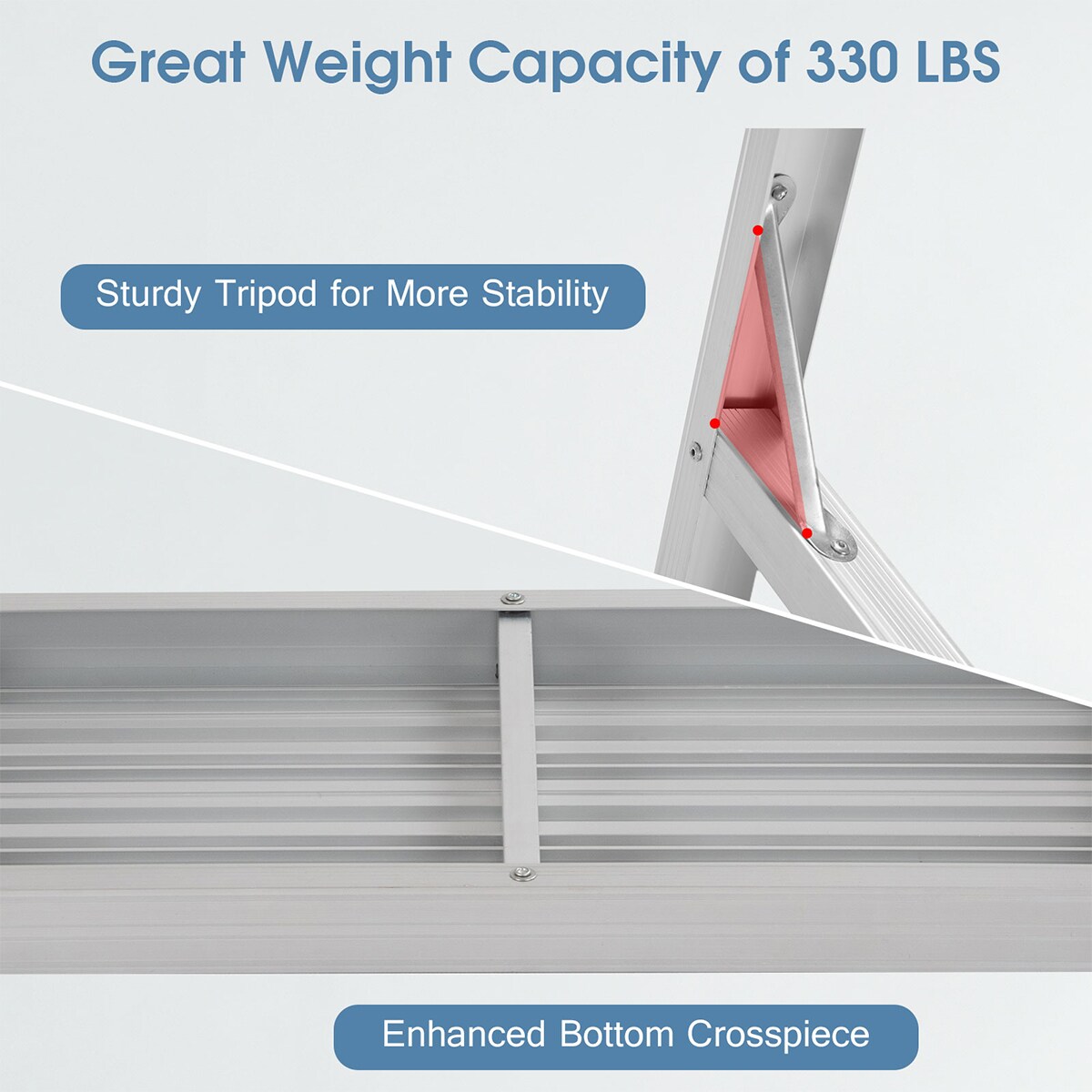 Escalerilla plegable de aluminio plateado con capacidad de 330 libras WELLFOR TL-HGY-35260