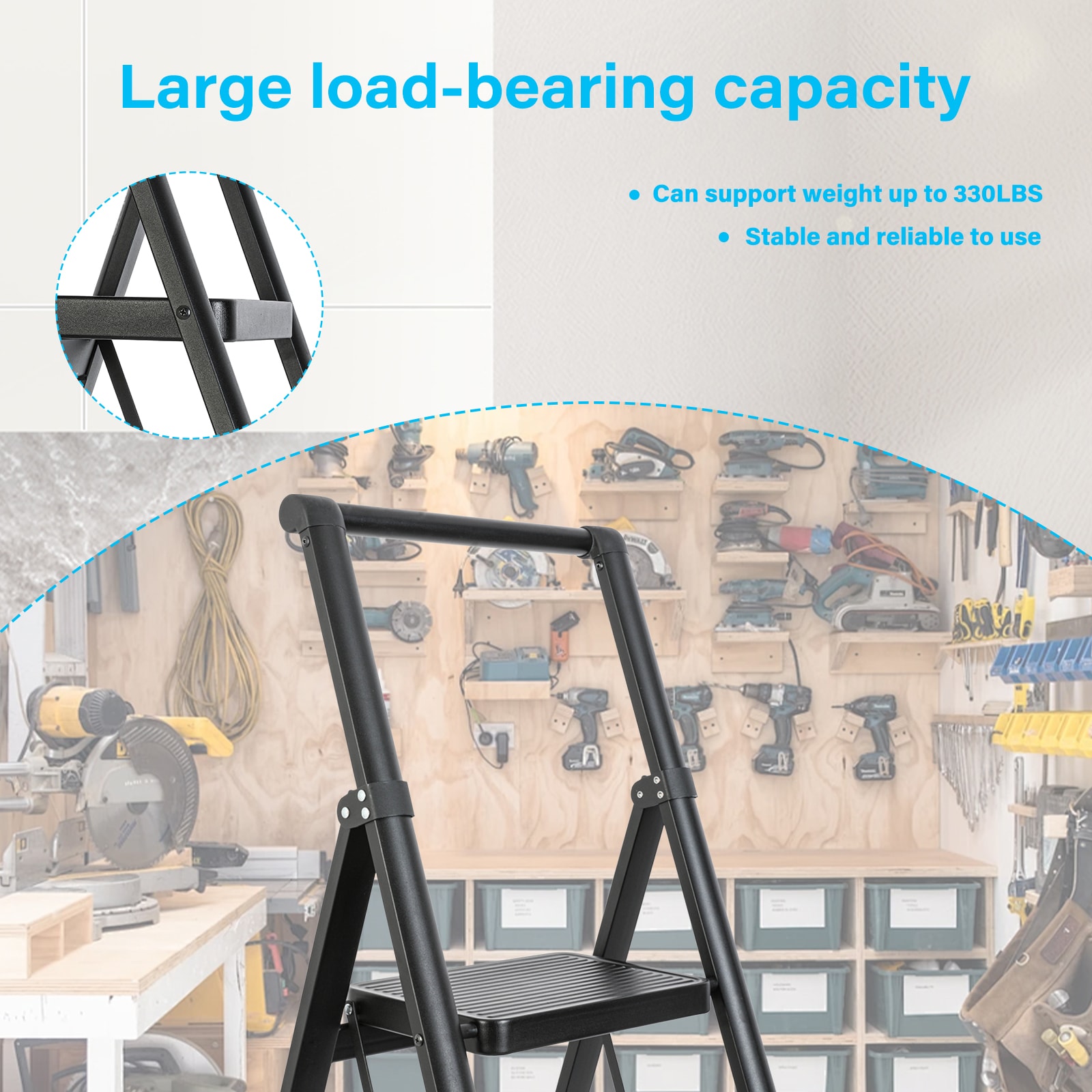 Escalera de 5 peldaños con capacidad de 330 lb de acero negro plegable - Paso Siavonce